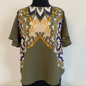 green blouse with shoulder cut-outs woman’s small